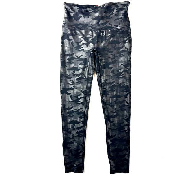 Spanx Faux Leather Matte Black Camo High Rise Leggings Shaping Full Length Sz S - Picture 1 of 11